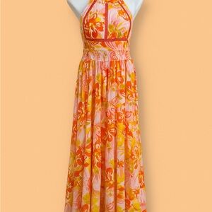 Abel The Label Floral Maxi Dress – Boho Resort Halter Back (Size L)